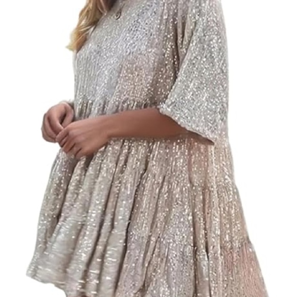 Gold Sparkling Sequin Party Cocktail Dress - Picture 2 of 6